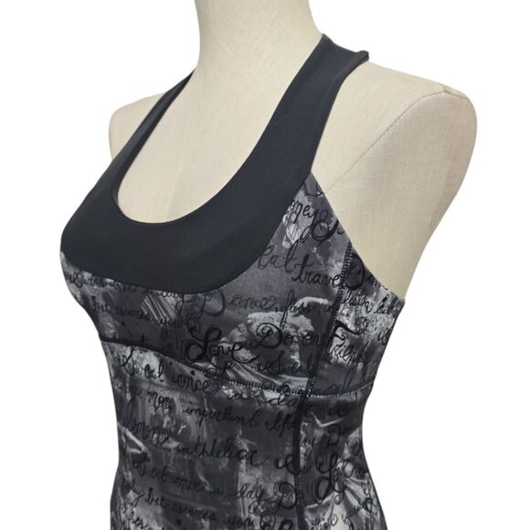 Lululemon Scoop Neck Workout Tank Top White Gray Cursive Script Womens Size 4 - Picture 3 of 12